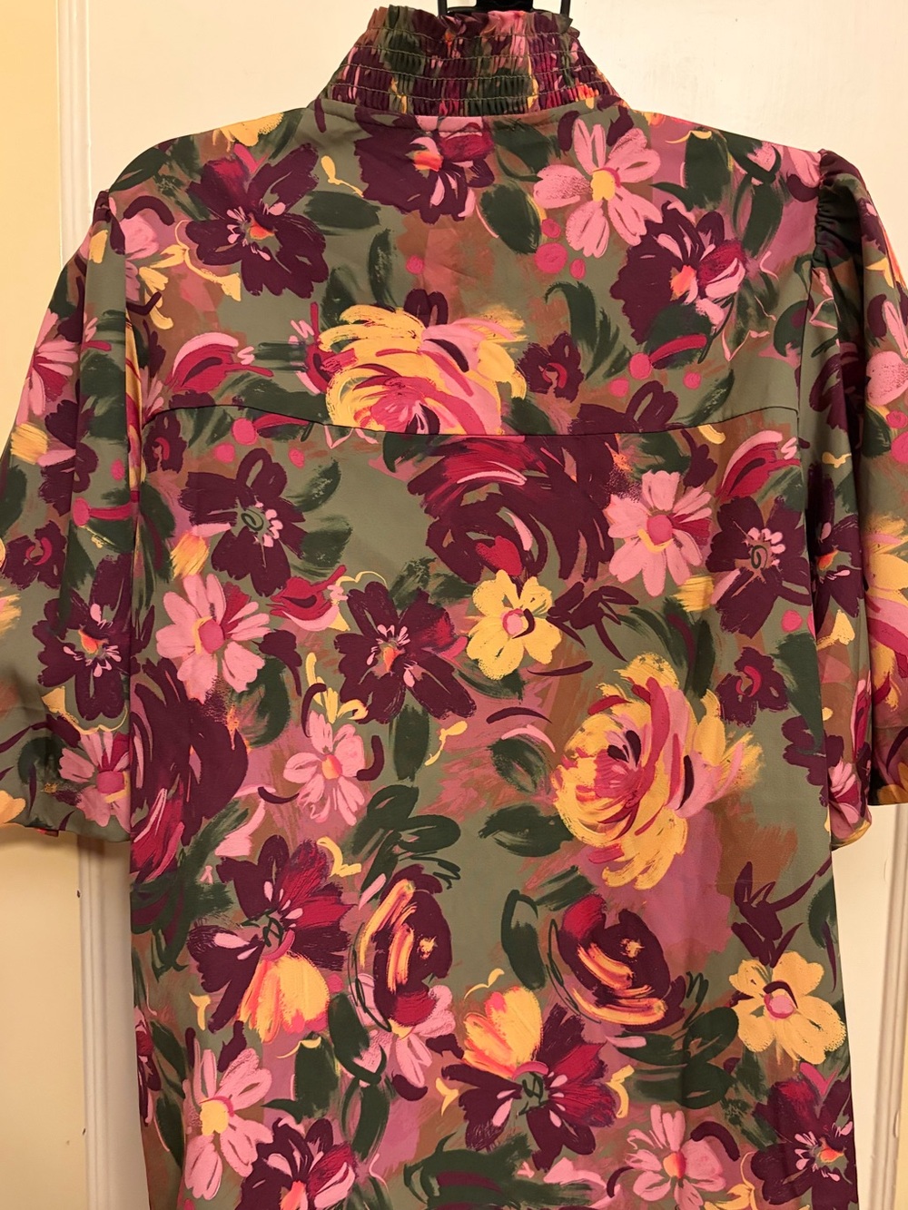 THML Olive Floral V-Neck Puff Sleeve Blouse - Picture 5 of 10